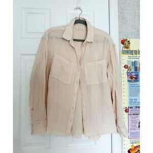 Urban Outfitters Women’s Tan Pink Cotton Button Up Shirt Long Sleeve Medium